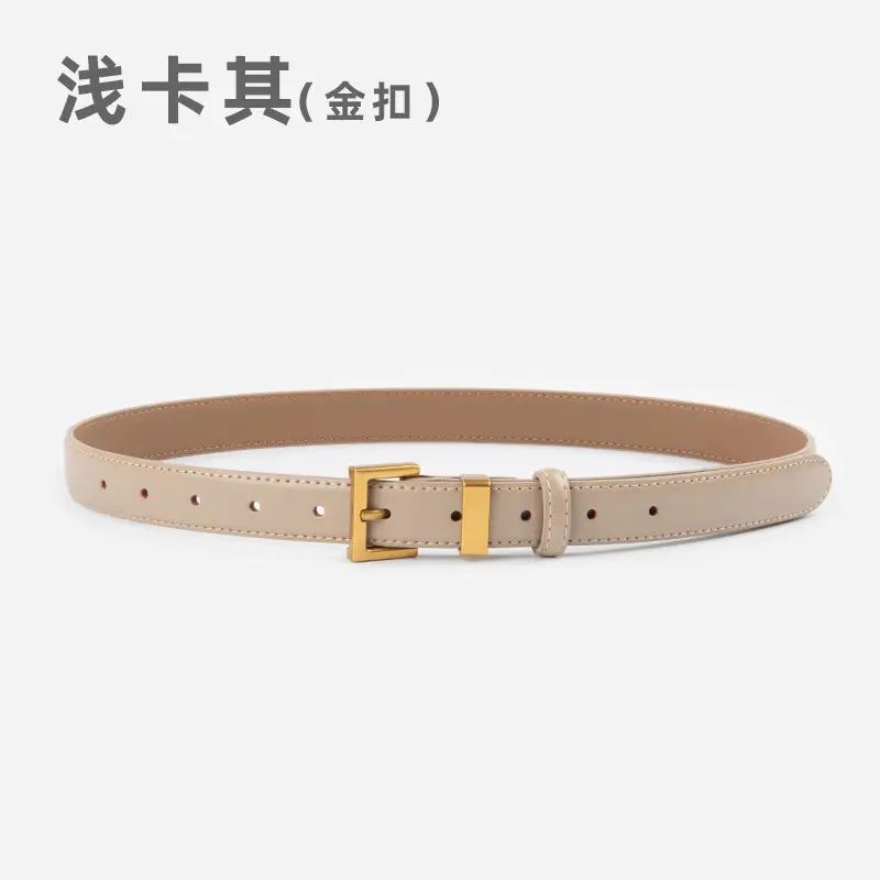 Women's Gold Buckle Belt Genuine Leather Brown