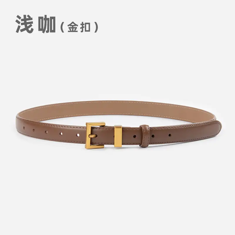 Women's Gold Buckle Belt Genuine Leather Brown
