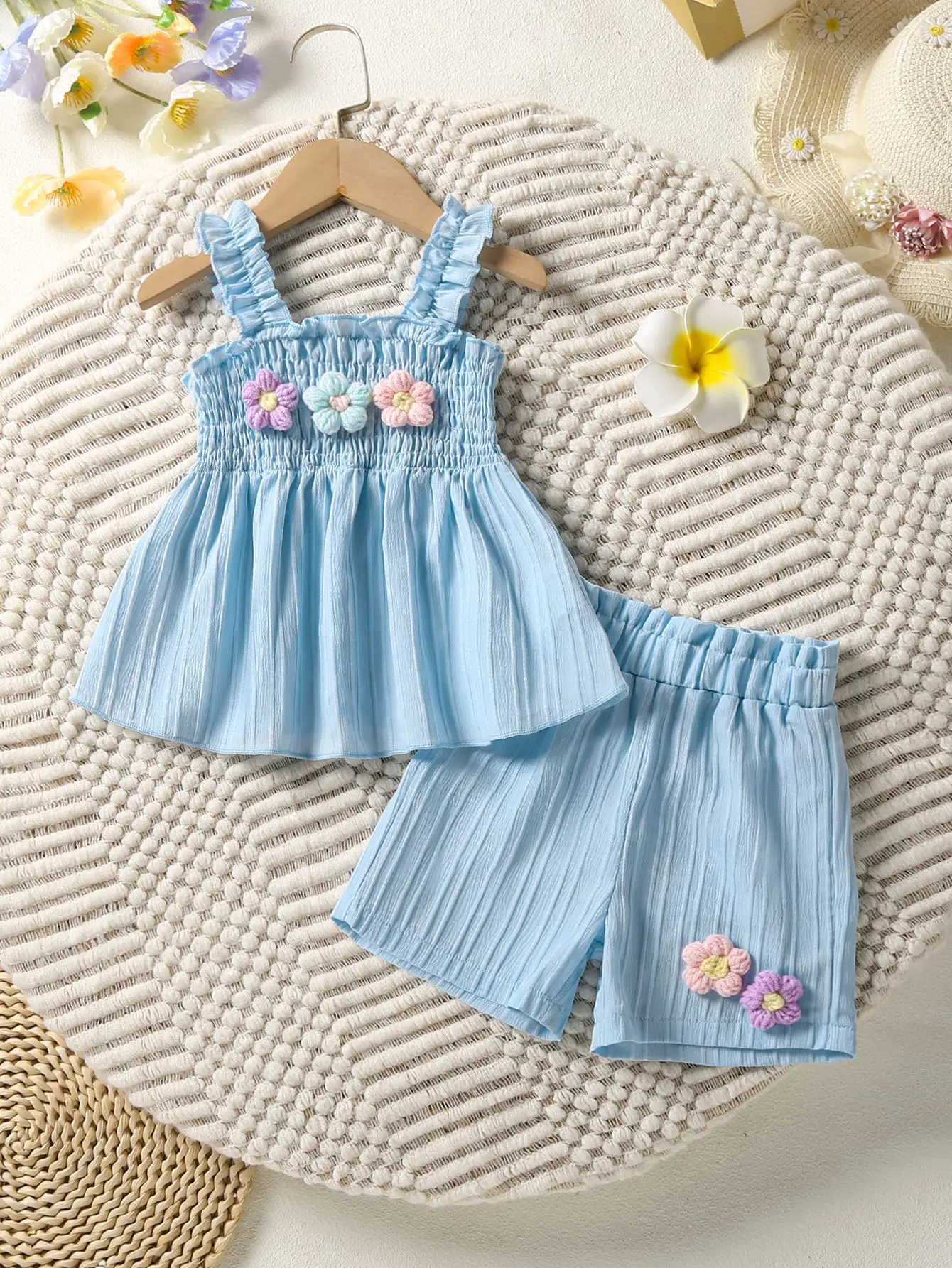 Girls' Blue Floral 2-Piece Suit with Shorts — feature 16