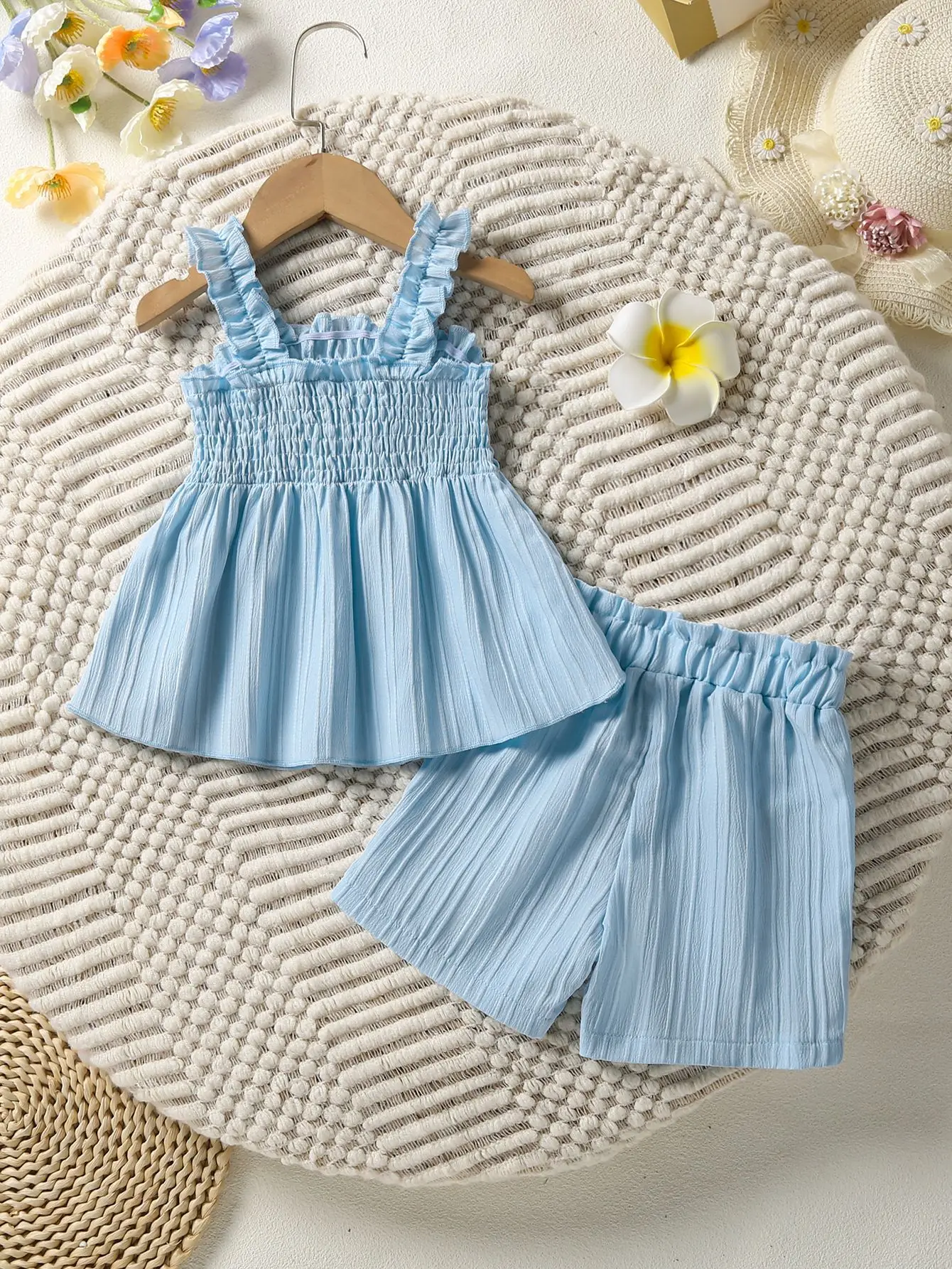 Girls' Blue Floral 2-Piece Suit with Shorts — feature 17