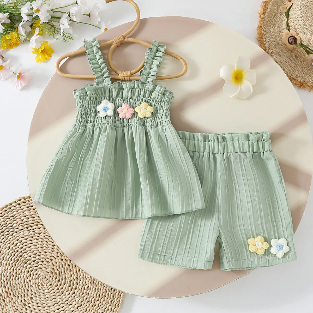 Girls' Blue Floral 2-Piece Suit with Shorts — feature 2