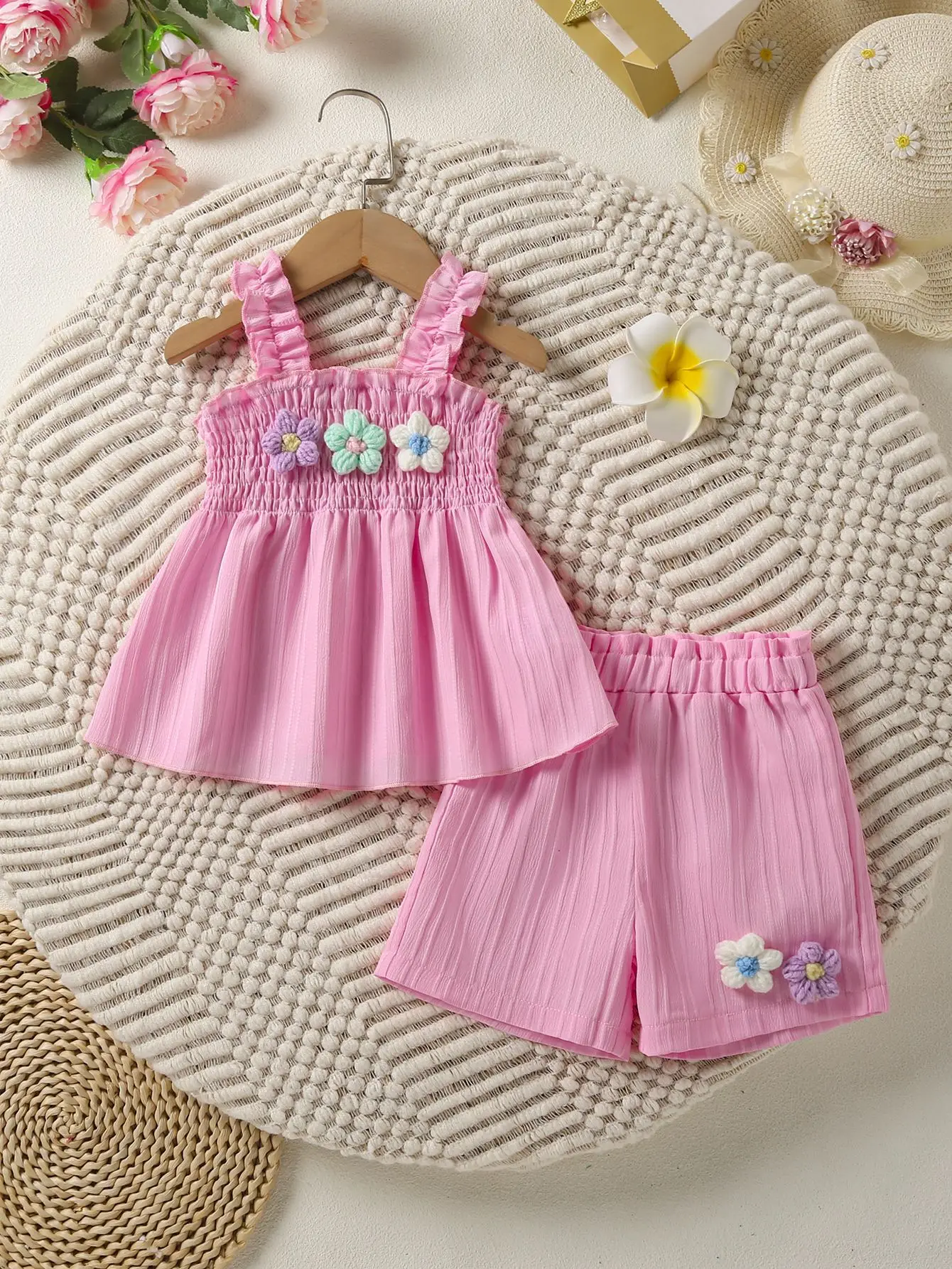 Girls' Blue Floral 2-Piece Suit with Shorts — feature 23