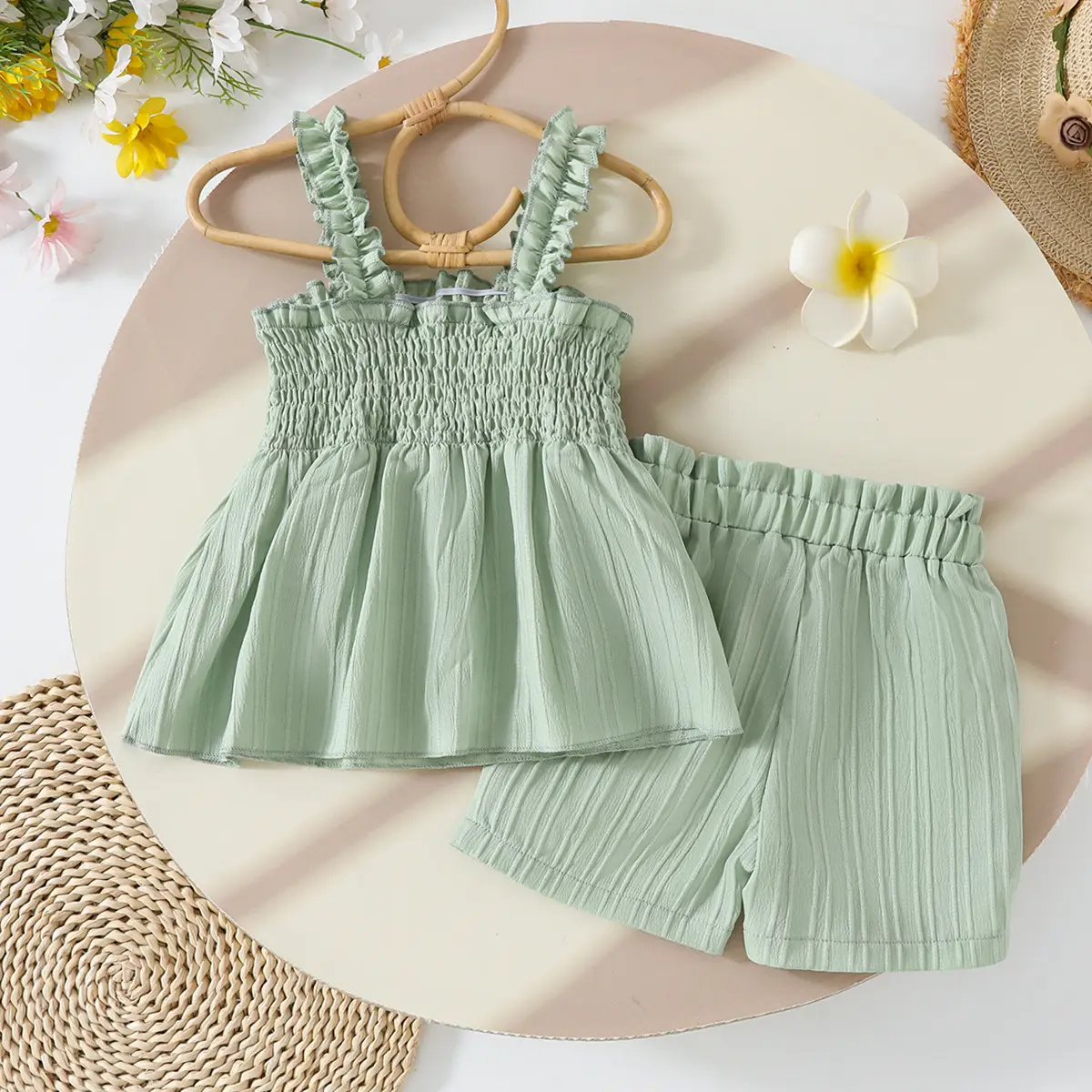 Girls' Blue Floral 2-Piece Suit with Shorts — feature 3