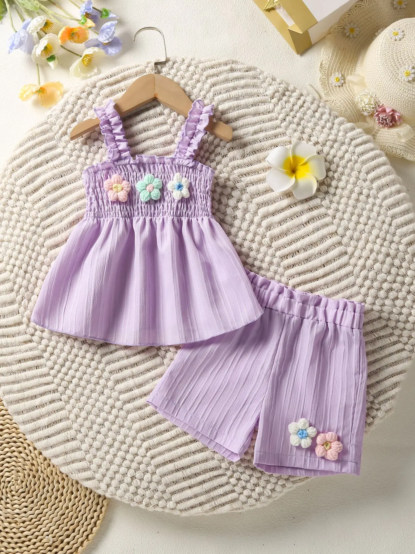 Girls' Blue Floral 2-Piece Suit with Shorts