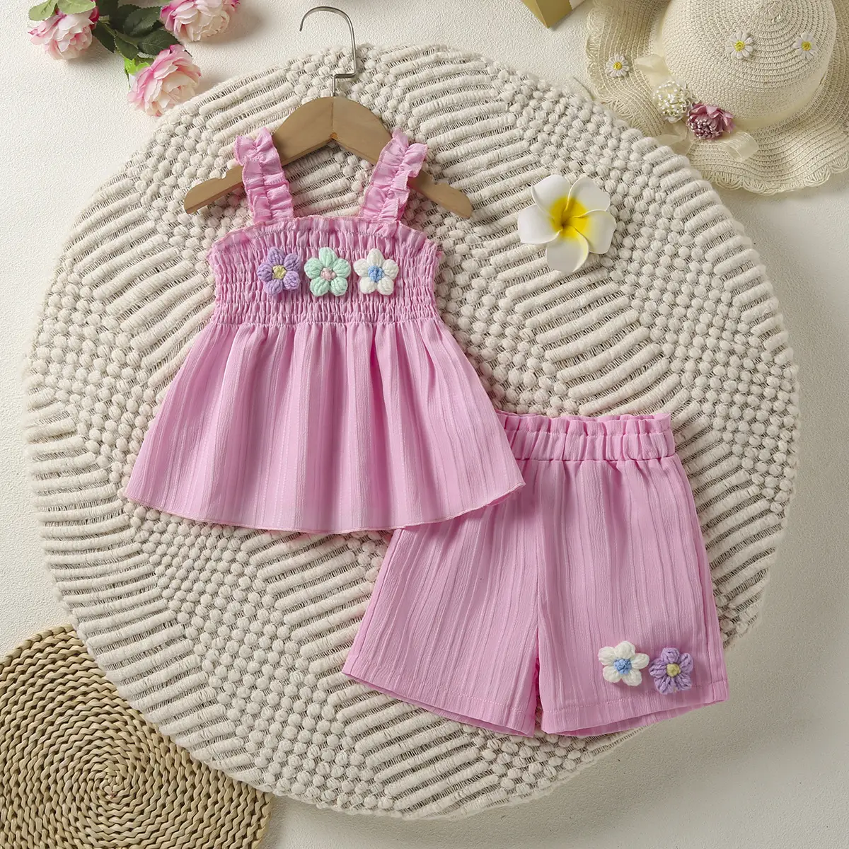 Girls' Blue Floral 2-Piece Suit with Shorts