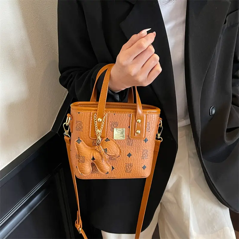 Women's Korean Printed Shoulder Crossbody Bag Brown Beige - Image 7