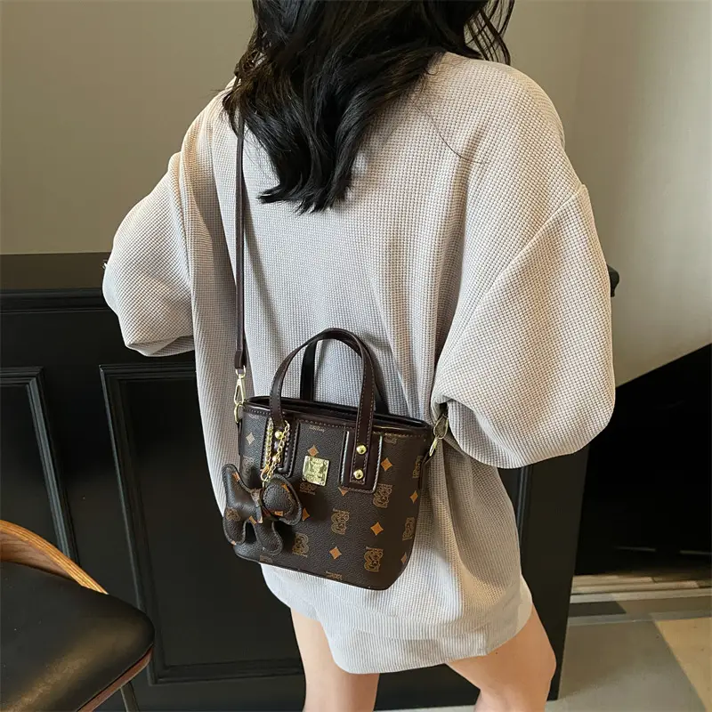 Women's Korean Printed Shoulder Crossbody Bag Brown Beige - Image 9