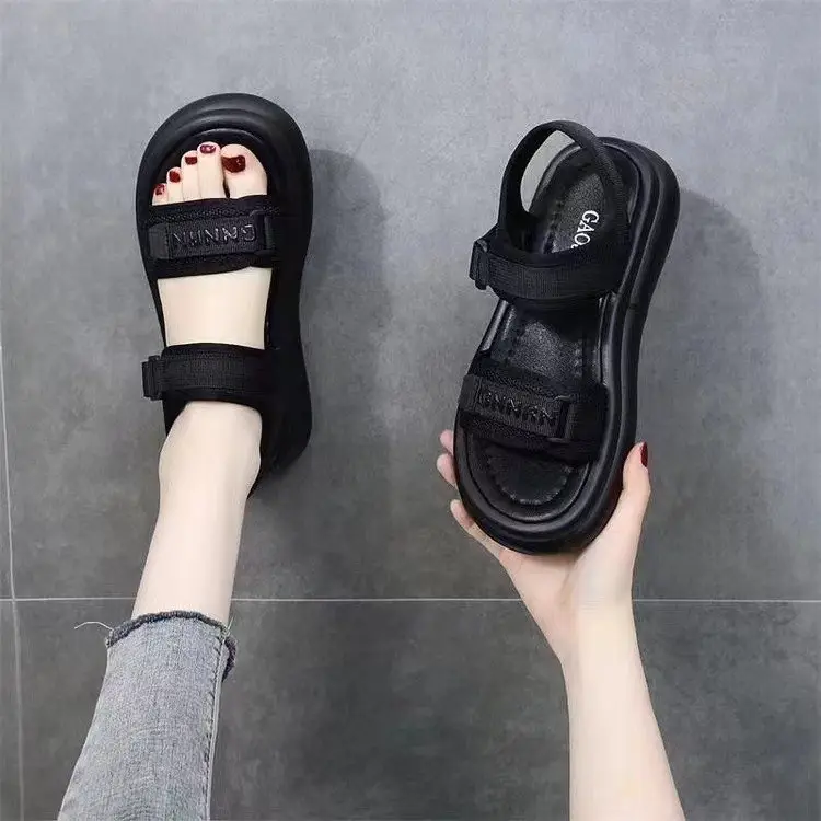 Women's Black Thick Velcro Beach Sandals 2025