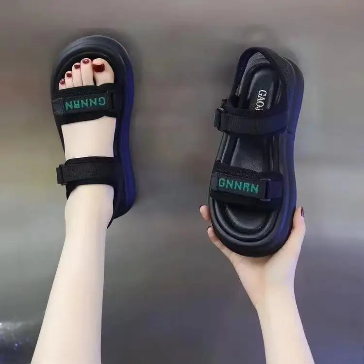 Women's Black Thick Velcro Beach Sandals 2025