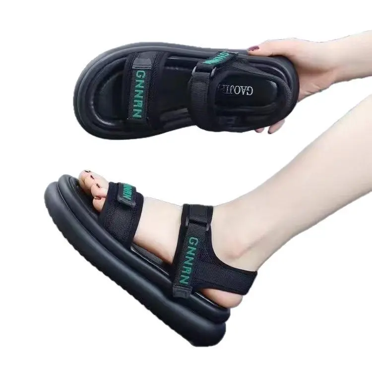 Women's Black Thick Velcro Beach Sandals 2025
