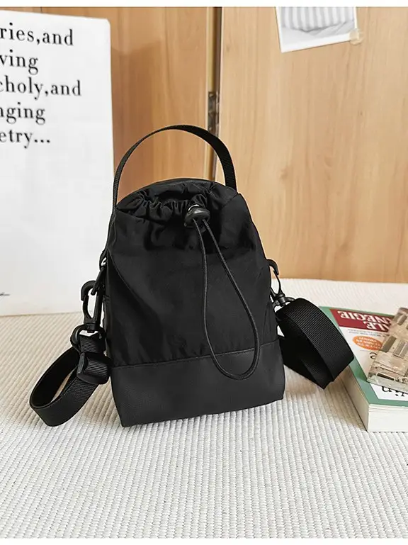 Black Drawstring Crossbody Bag for Men Women - Image 6