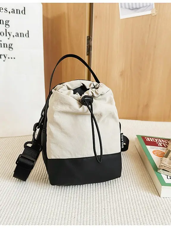 Black Drawstring Crossbody Bag for Men Women - Image 9
