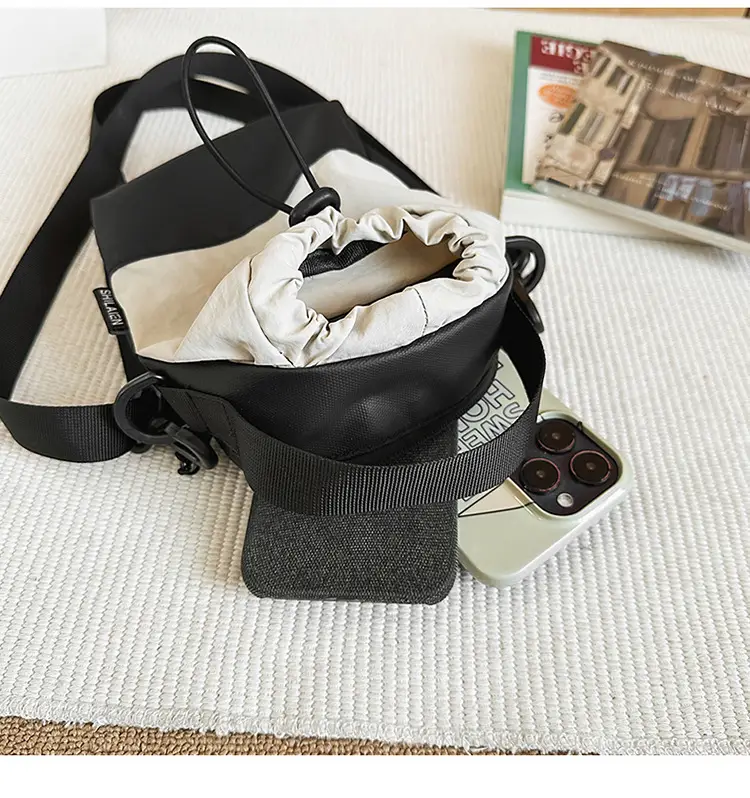 Black Drawstring Crossbody Bag for Men Women — feature 7