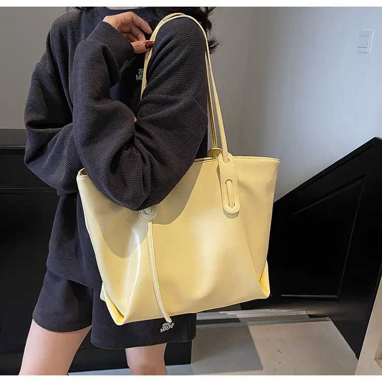 Women's Yellow Leather Tote Bag Large Capacity 2025 — feature 43