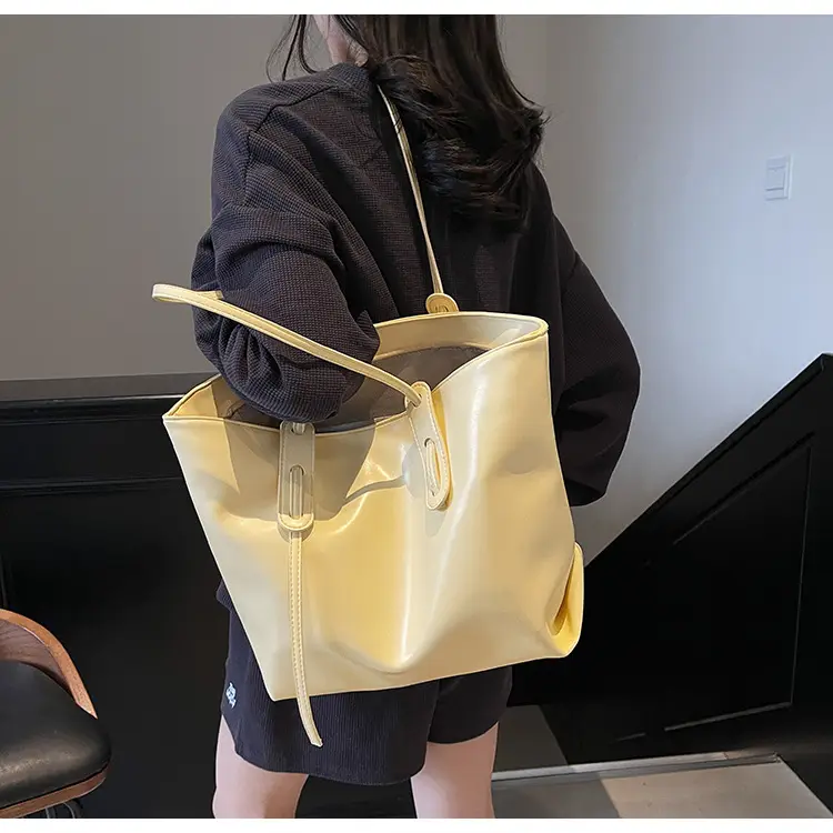 Women's Yellow Leather Tote Bag Large Capacity 2025 — feature 46