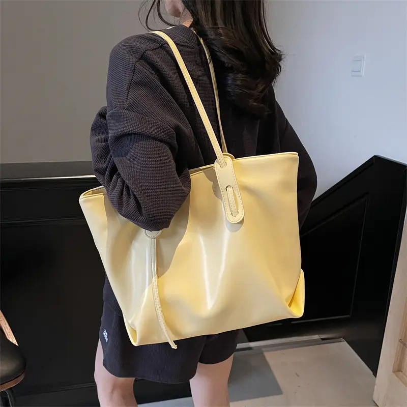 Women's Yellow Leather Tote Bag Large Capacity 2025 - Image 4
