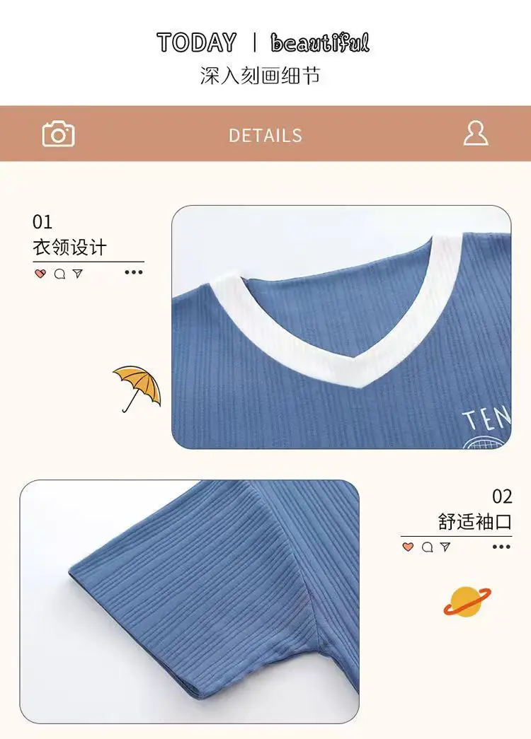 New Summer Pajamas Women's Pure Cotton Short-sleeved Shorts with Chest Pad Pure Cotton Thin Round Neck Cute Dormitory Outer Wear suit — feature 5