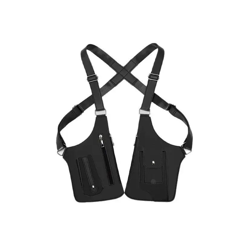Men's Black Multifunctional Shoulder Bag with Zip Pockets