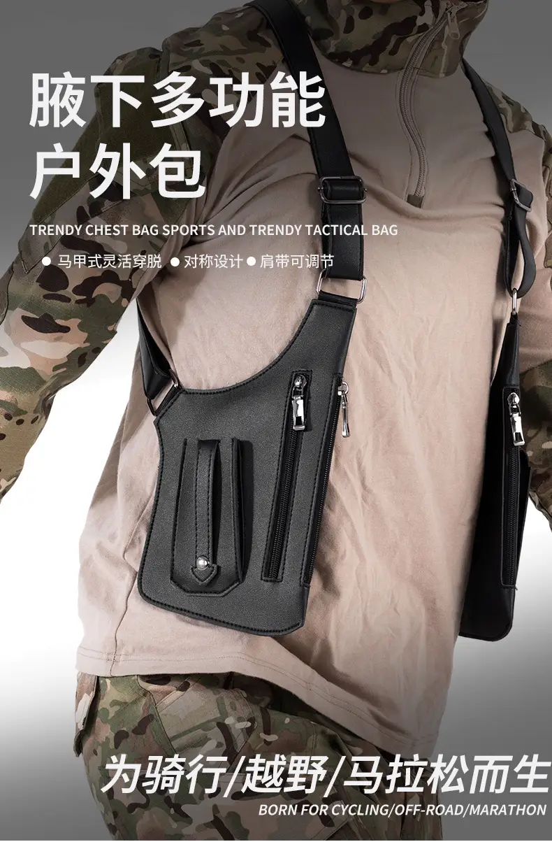 Men's Black Multifunctional Shoulder Bag with Zip Pockets — feature 1