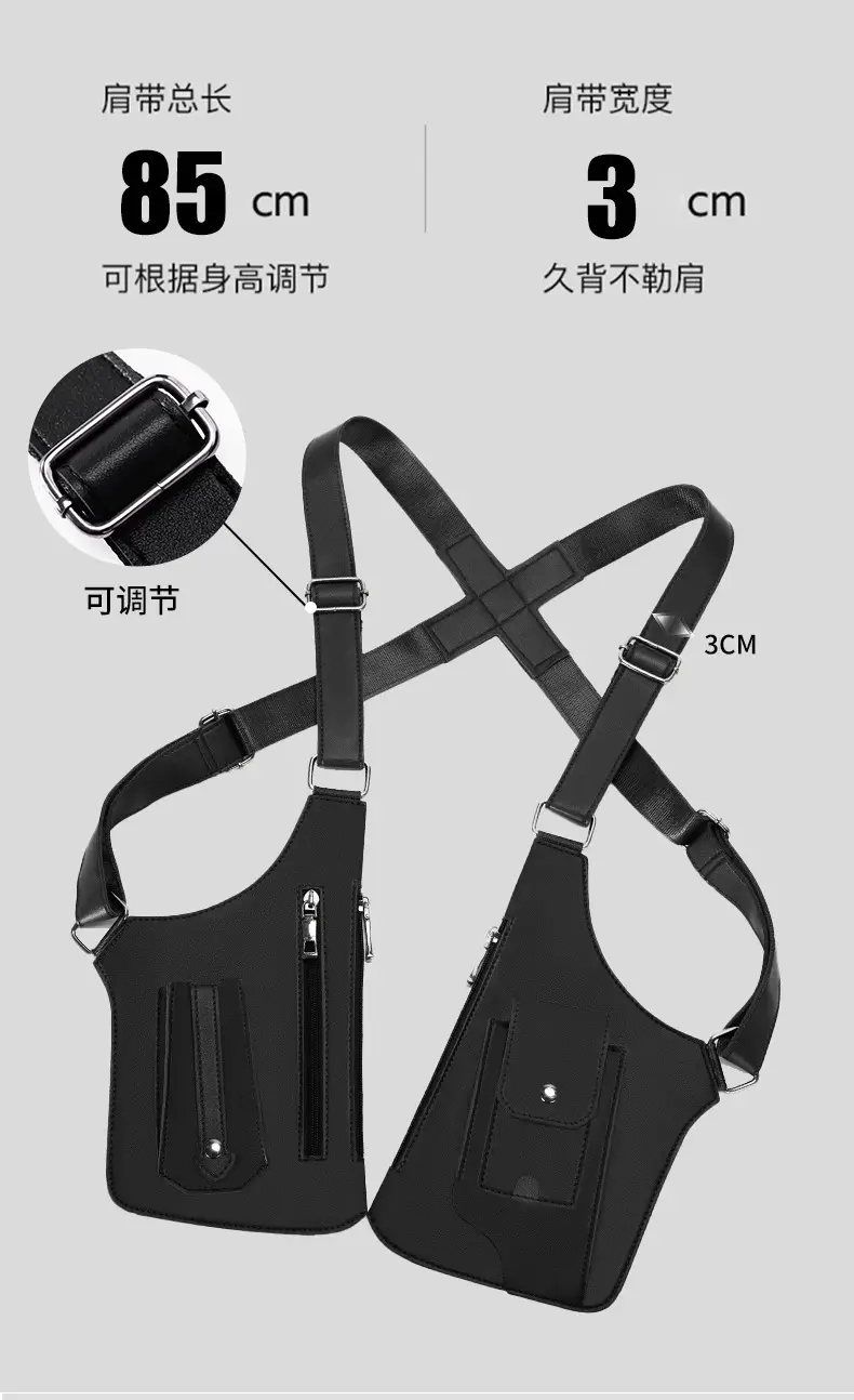 Men's Black Multifunctional Shoulder Bag with Zip Pockets — feature 14