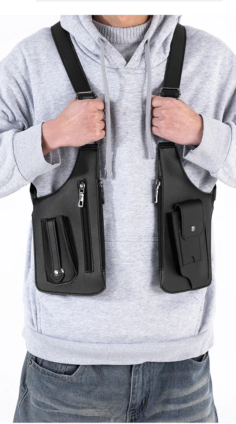 Men's Black Multifunctional Shoulder Bag with Zip Pockets — feature 19