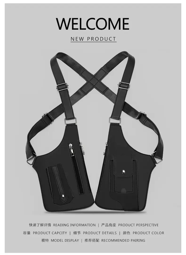 Men's Black Multifunctional Shoulder Bag with Zip Pockets — feature 2