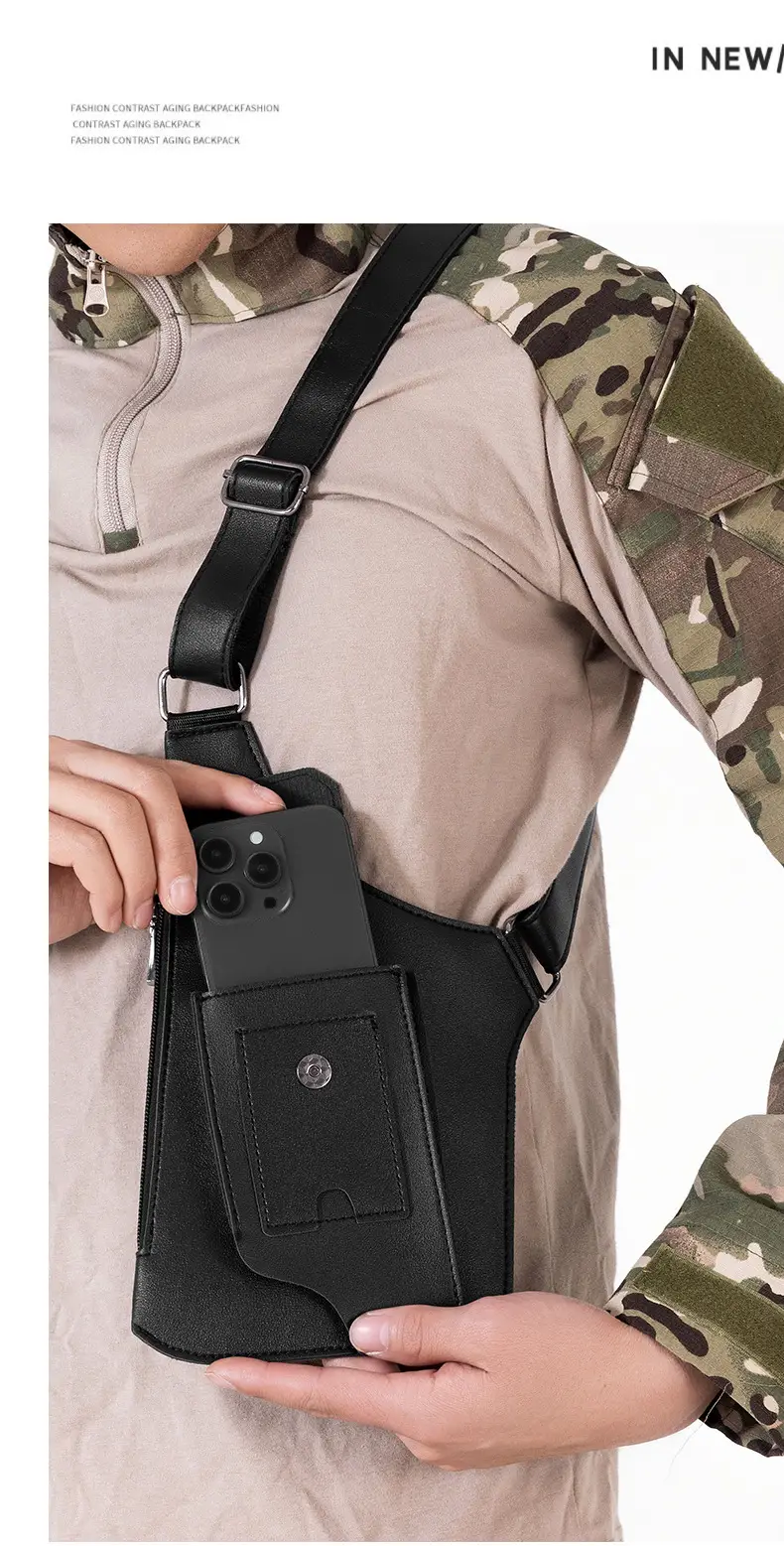 Men's Black Multifunctional Shoulder Bag with Zip Pockets — feature 21