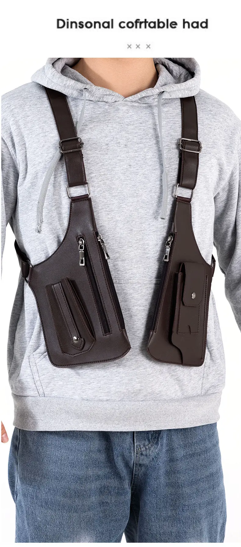 Men's Black Multifunctional Shoulder Bag with Zip Pockets — feature 22