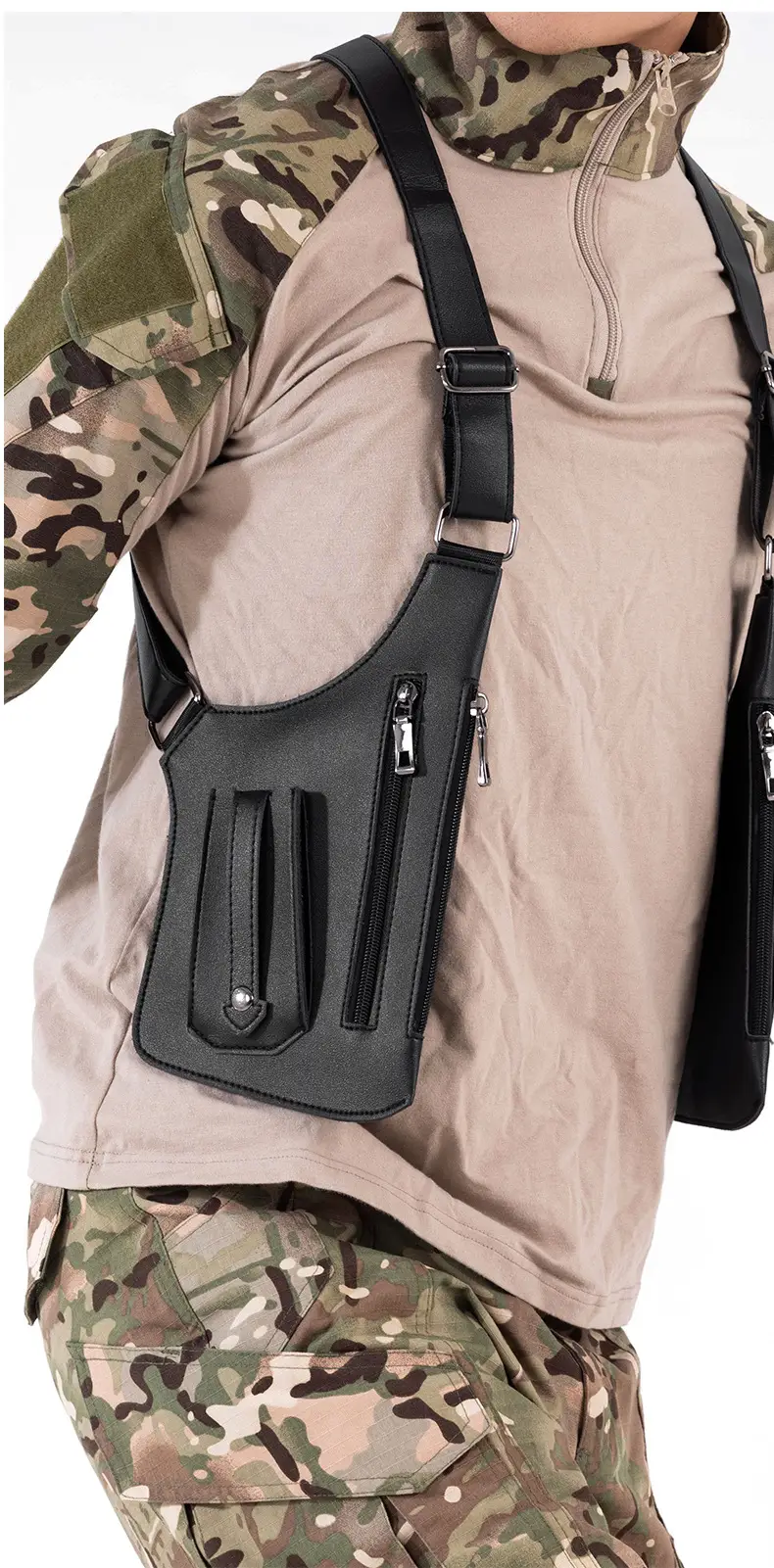 Men's Black Multifunctional Shoulder Bag with Zip Pockets — feature 23