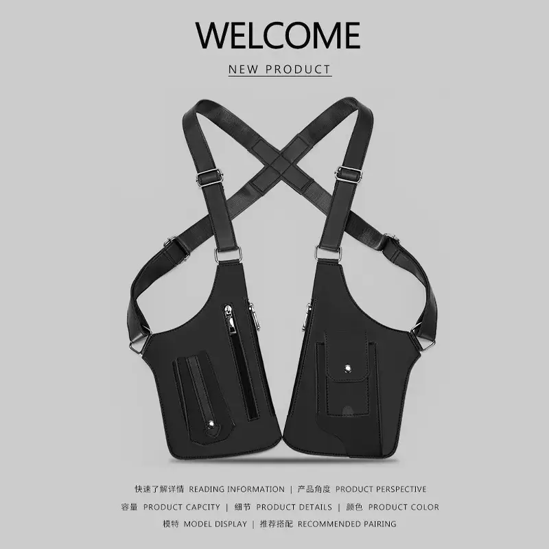 Men's Black Multifunctional Shoulder Bag with Zip Pockets — feature 25