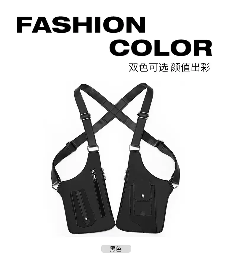 Men's Black Multifunctional Shoulder Bag with Zip Pockets — feature 5