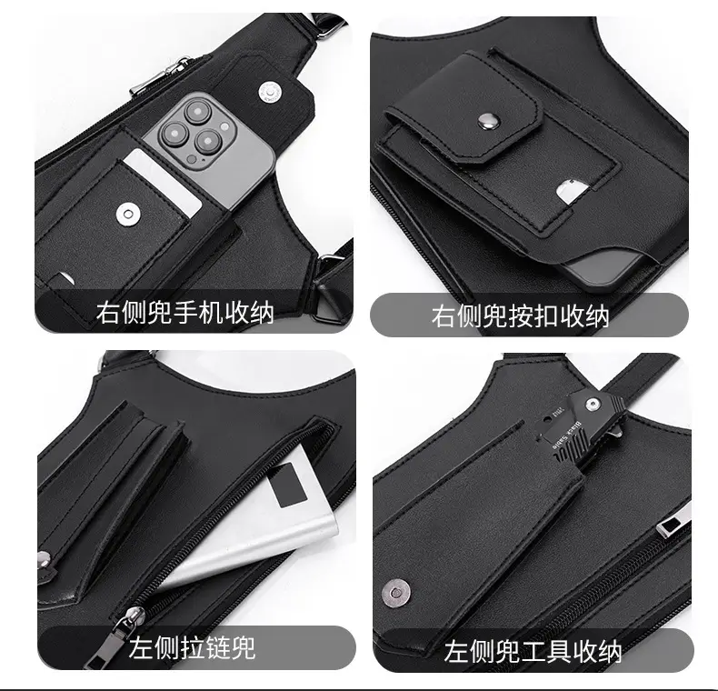 Men's Black Multifunctional Shoulder Bag with Zip Pockets — feature 9