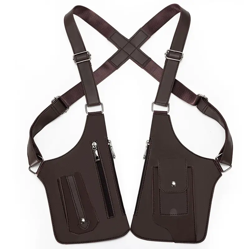 Men's Black Multifunctional Shoulder Bag with Zip Pockets