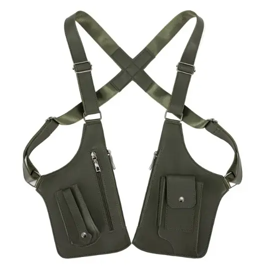 Men's Black Multifunctional Shoulder Bag with Zip Pockets
