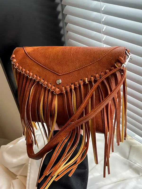 Women's Tassel Shoulder Bag Brown Leather 2025 - Image 7