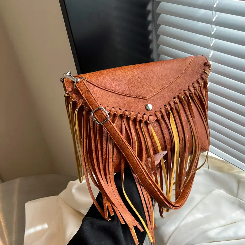 Women's Tassel Shoulder Bag Brown Leather 2025 - Image 3
