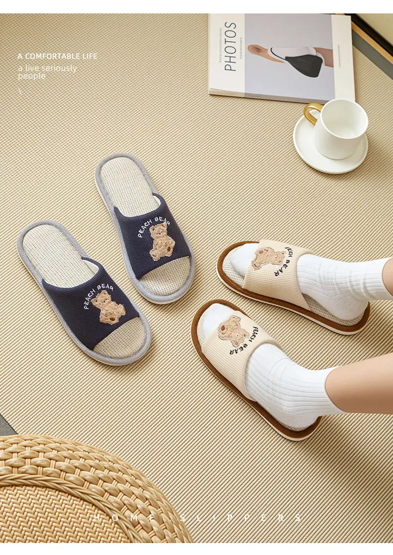 Cartoon Linen Slippers Men's Spring and Autumn Mute Indoor Breathable Home Cute Opening Cotton Linen Slippers Women's Winter and Summer — feature 11