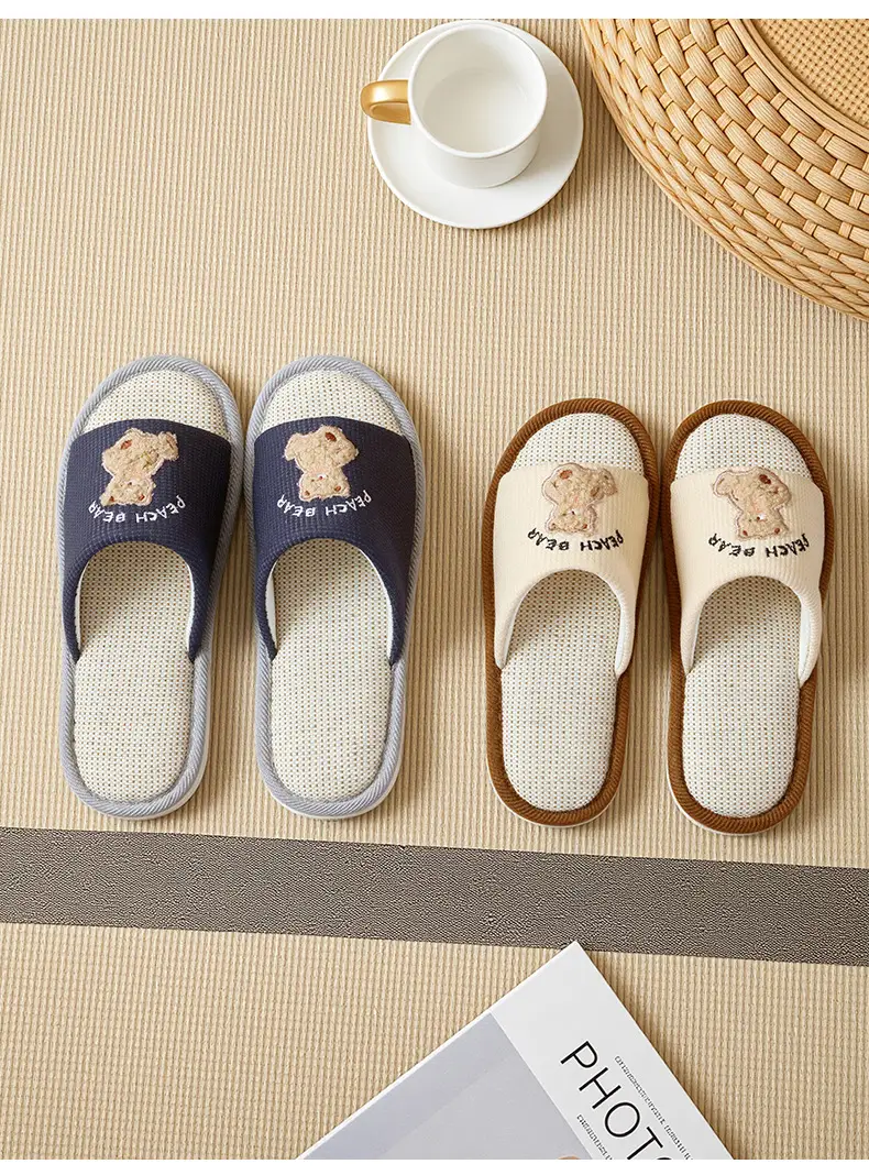 Cartoon Linen Slippers Men's Spring and Autumn Mute Indoor Breathable Home Cute Opening Cotton Linen Slippers Women's Winter and Summer — feature 12