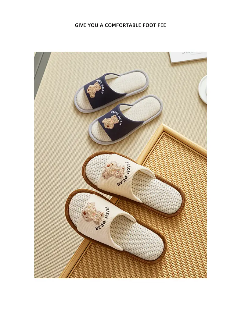 Cartoon Linen Slippers Men's Spring and Autumn Mute Indoor Breathable Home Cute Opening Cotton Linen Slippers Women's Winter and Summer — feature 13
