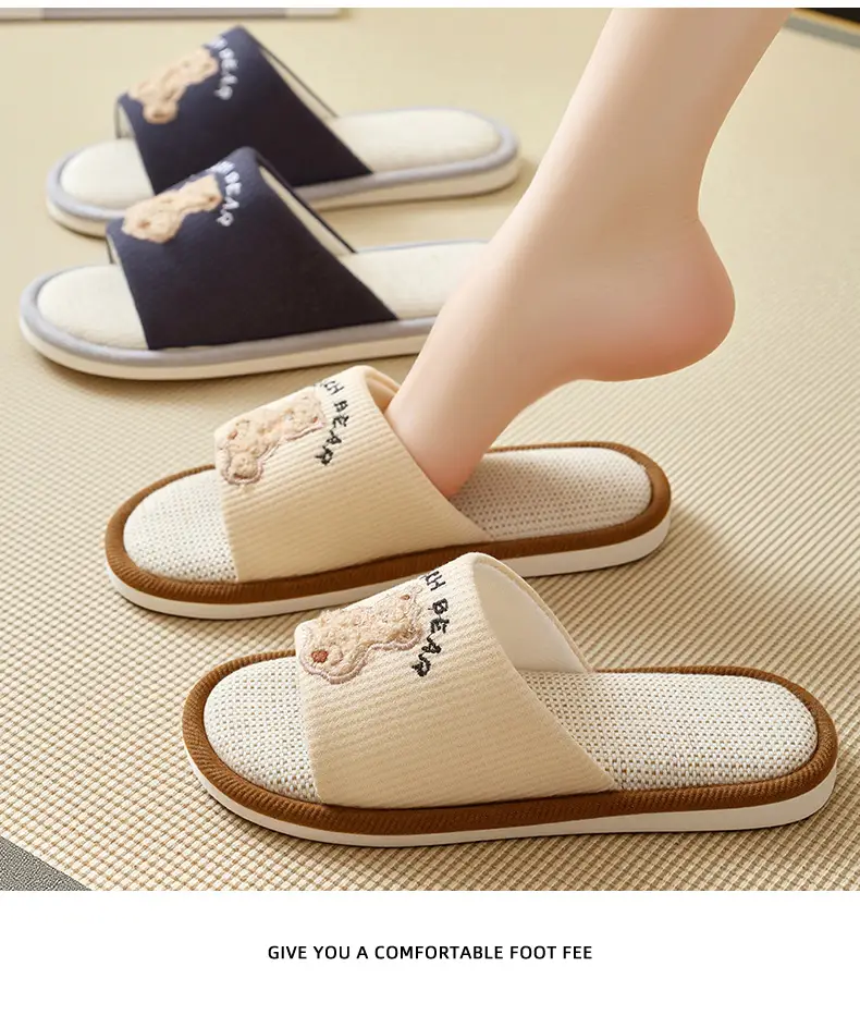 Cartoon Linen Slippers Men's Spring and Autumn Mute Indoor Breathable Home Cute Opening Cotton Linen Slippers Women's Winter and Summer — feature 14