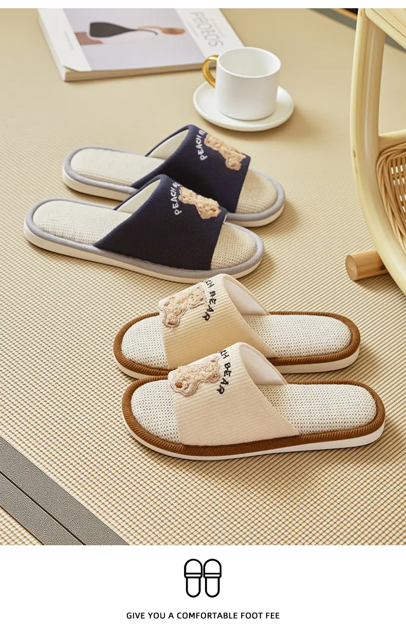 Cartoon Linen Slippers Men's Spring and Autumn Mute Indoor Breathable Home Cute Opening Cotton Linen Slippers Women's Winter and Summer — feature 17