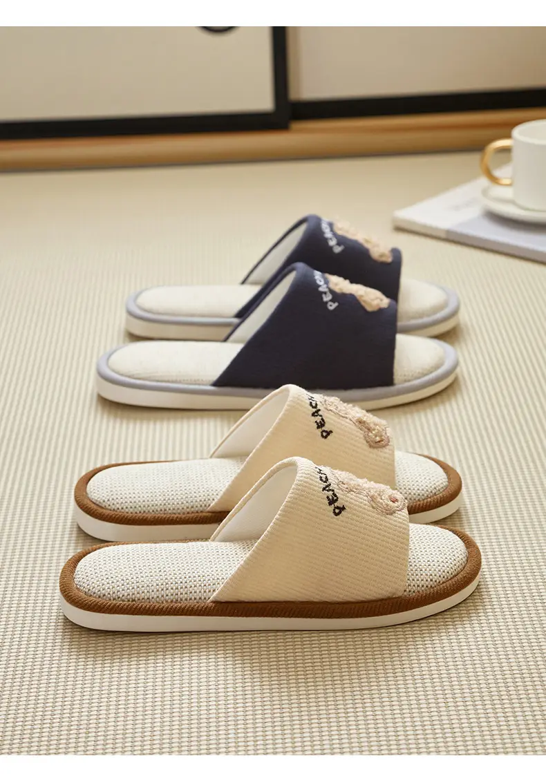 Cartoon Linen Slippers Men's Spring and Autumn Mute Indoor Breathable Home Cute Opening Cotton Linen Slippers Women's Winter and Summer — feature 4