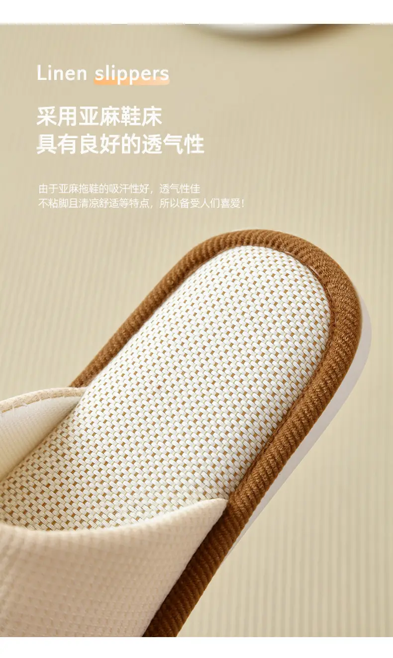 Cartoon Linen Slippers Men's Spring and Autumn Mute Indoor Breathable Home Cute Opening Cotton Linen Slippers Women's Winter and Summer — feature 6