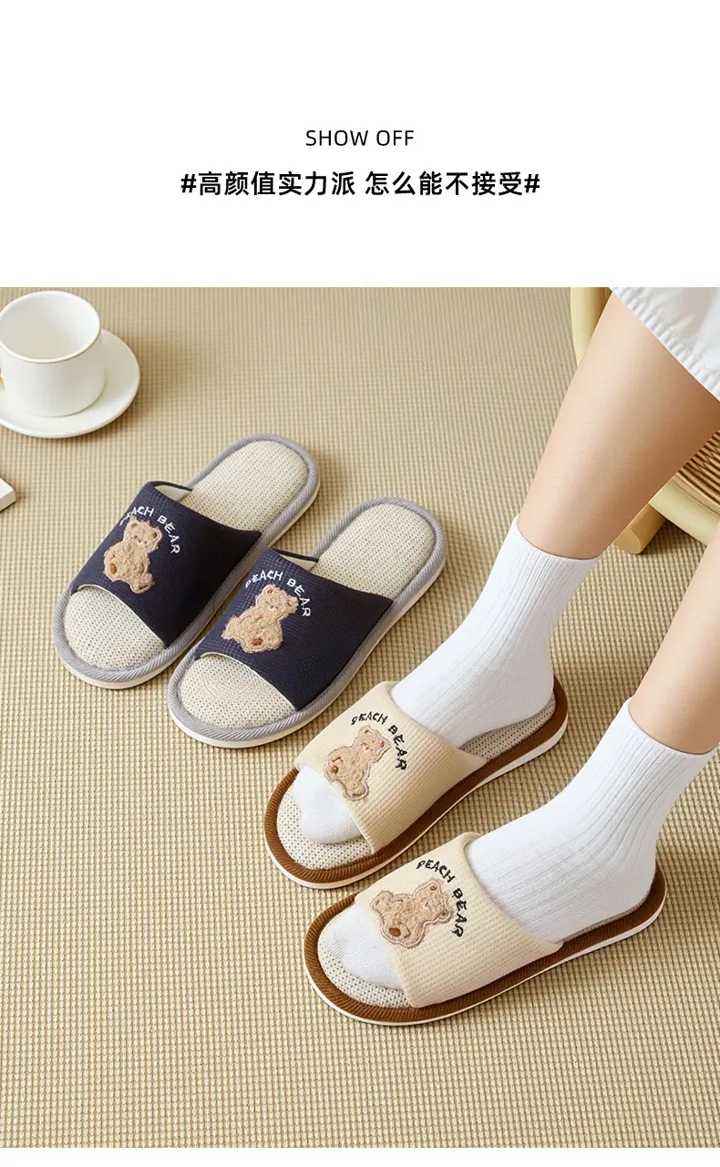 Cartoon Linen Slippers Men's Spring and Autumn Mute Indoor Breathable Home Cute Opening Cotton Linen Slippers Women's Winter and Summer — feature 9