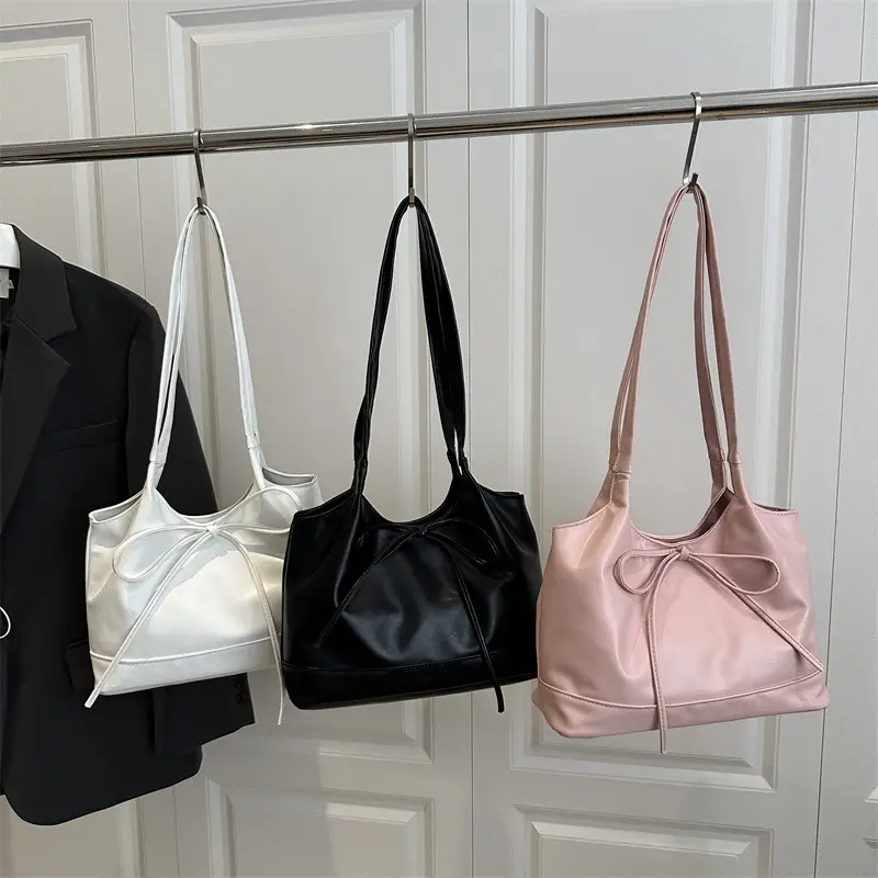 2025 Summer Women's Bow Shoulder Bags Black White Pink - Image 4