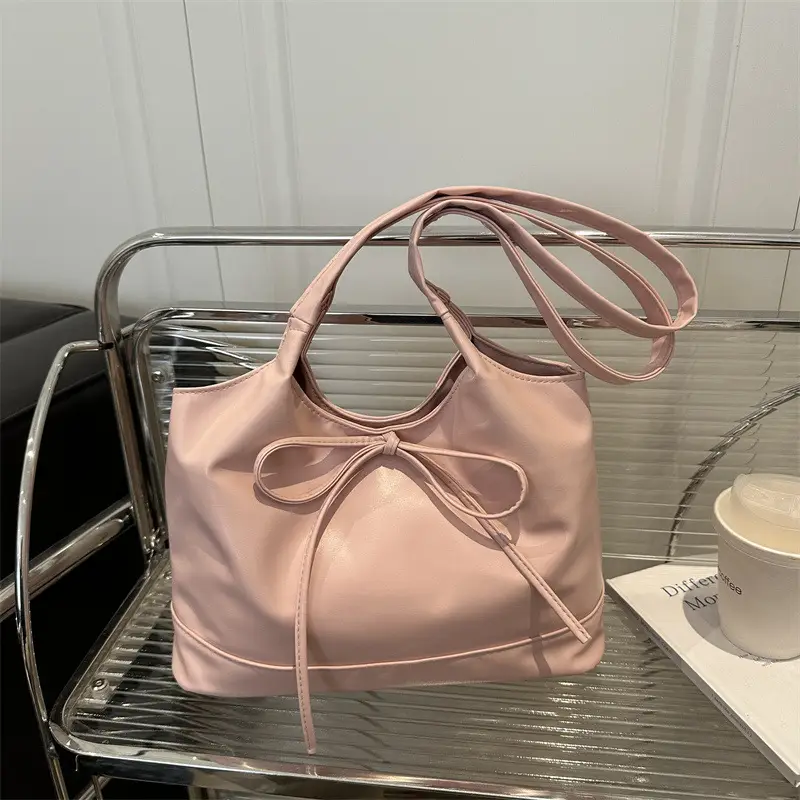 2025 Summer Women's Bow Shoulder Bags Black White Pink - Image 5