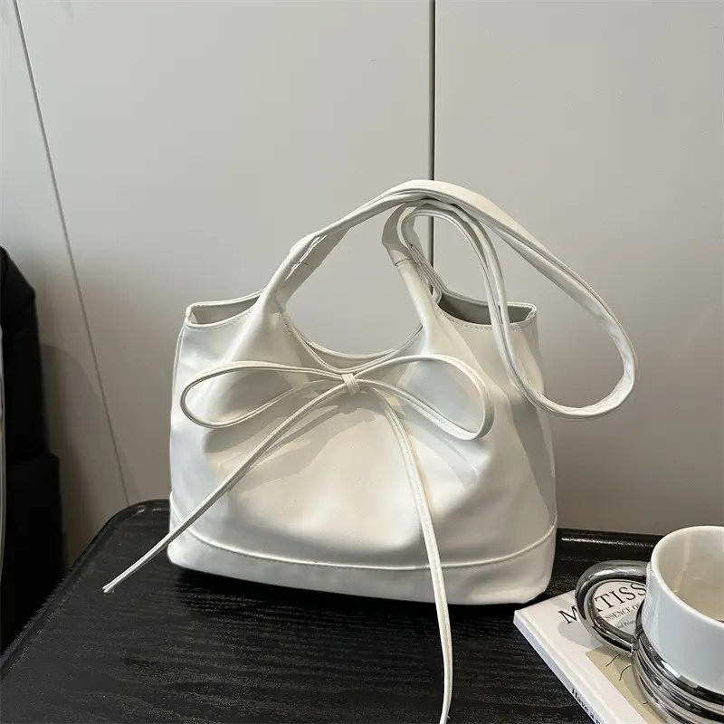 2025 Summer Women's Bow Shoulder Bags Black White Pink - Image 7