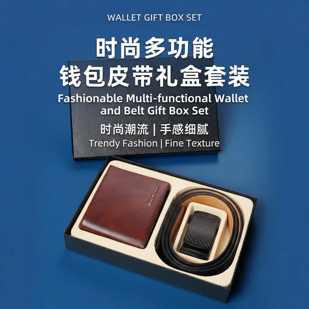 Men's Black Leather Belt & Wallet Set — feature 1