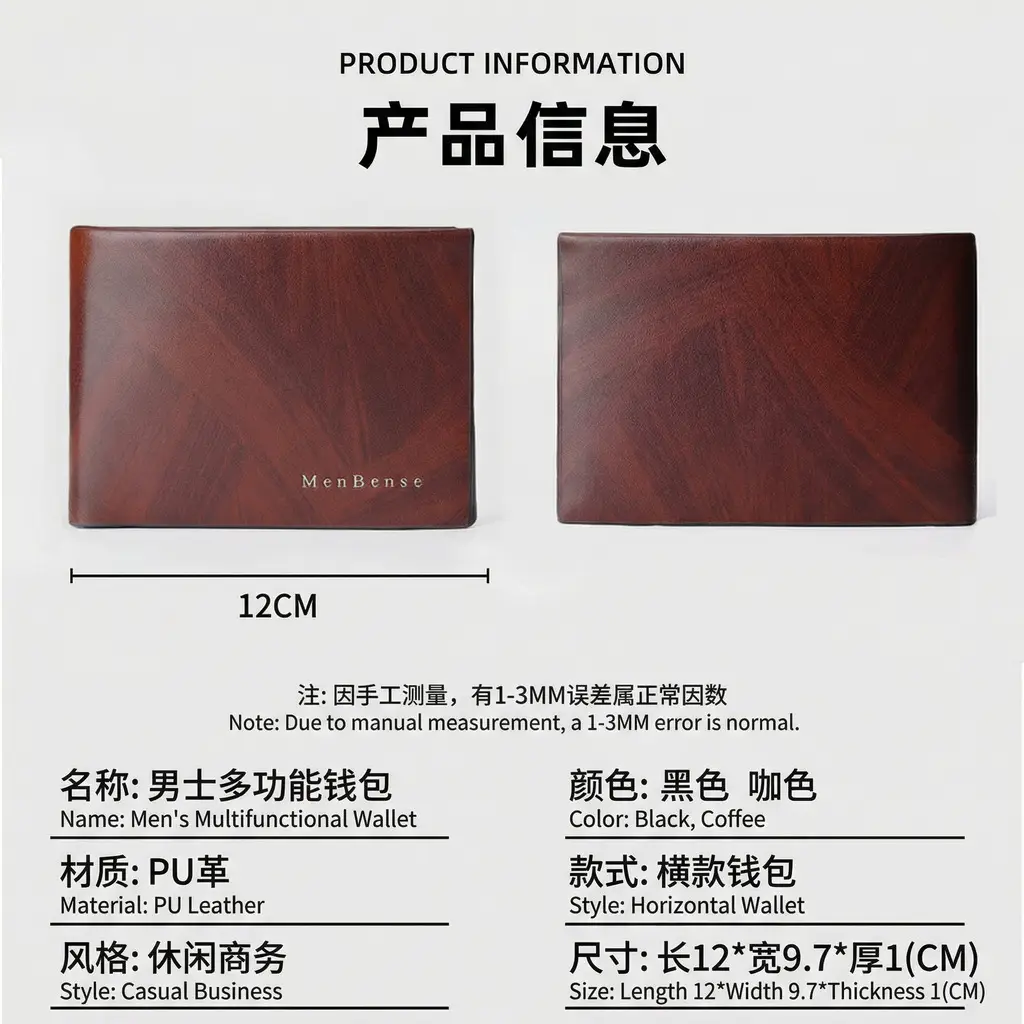 Men's Black Leather Belt & Wallet Set — feature 13