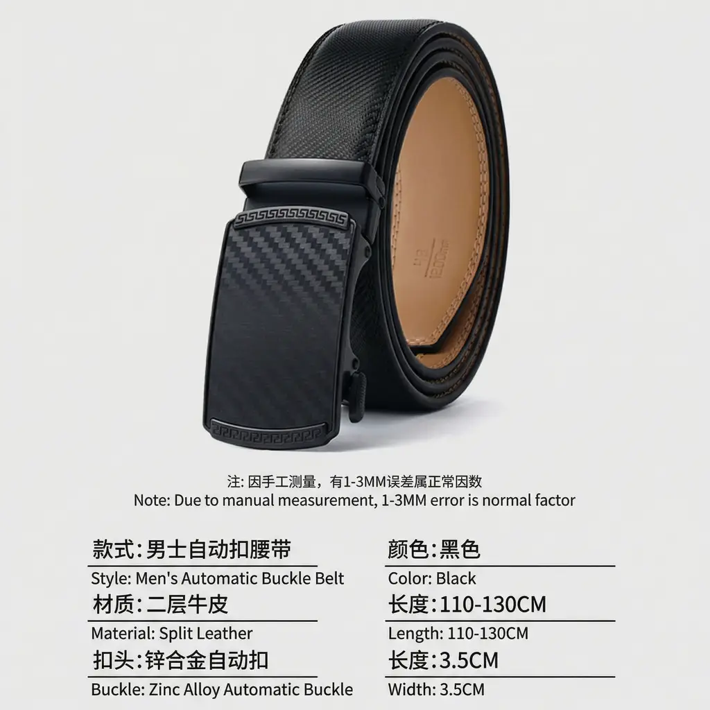 Men's Black Leather Belt & Wallet Set — feature 14